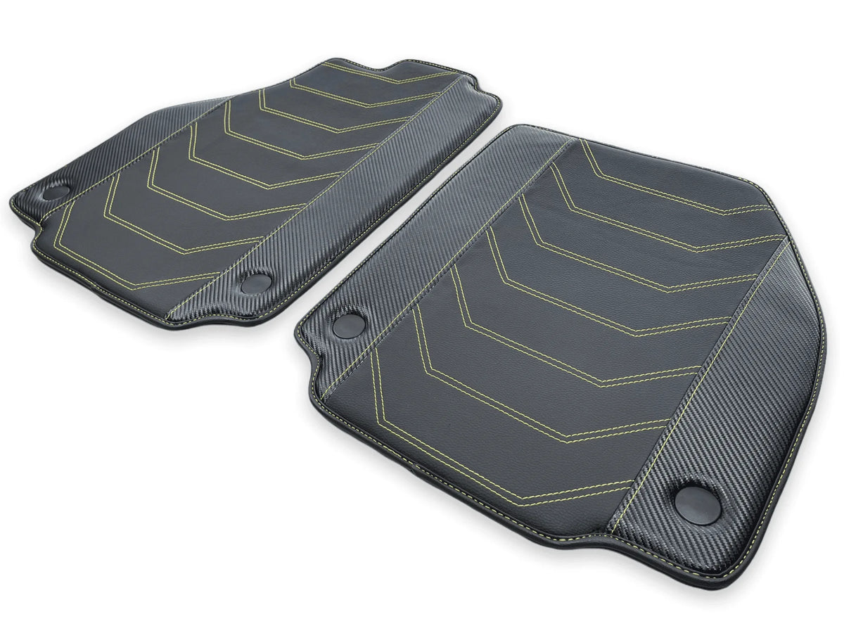 Leather Floor Mats For Ferrari 458 Italia 2009-2015 Black With Yellow Sewing - AutoWin
