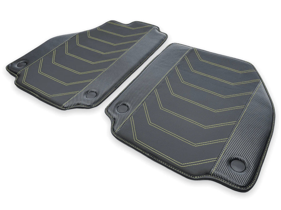 Leather Floor Mats For Ferrari 458 Italia 2009-2015 Black With Yellow Sewing - AutoWin