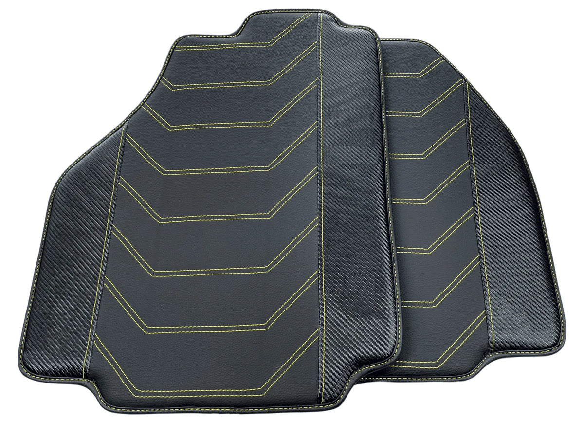 Leather Floor Mats For Ferrari 458 Speciale 2012-2015 Black With Yellow Sewing