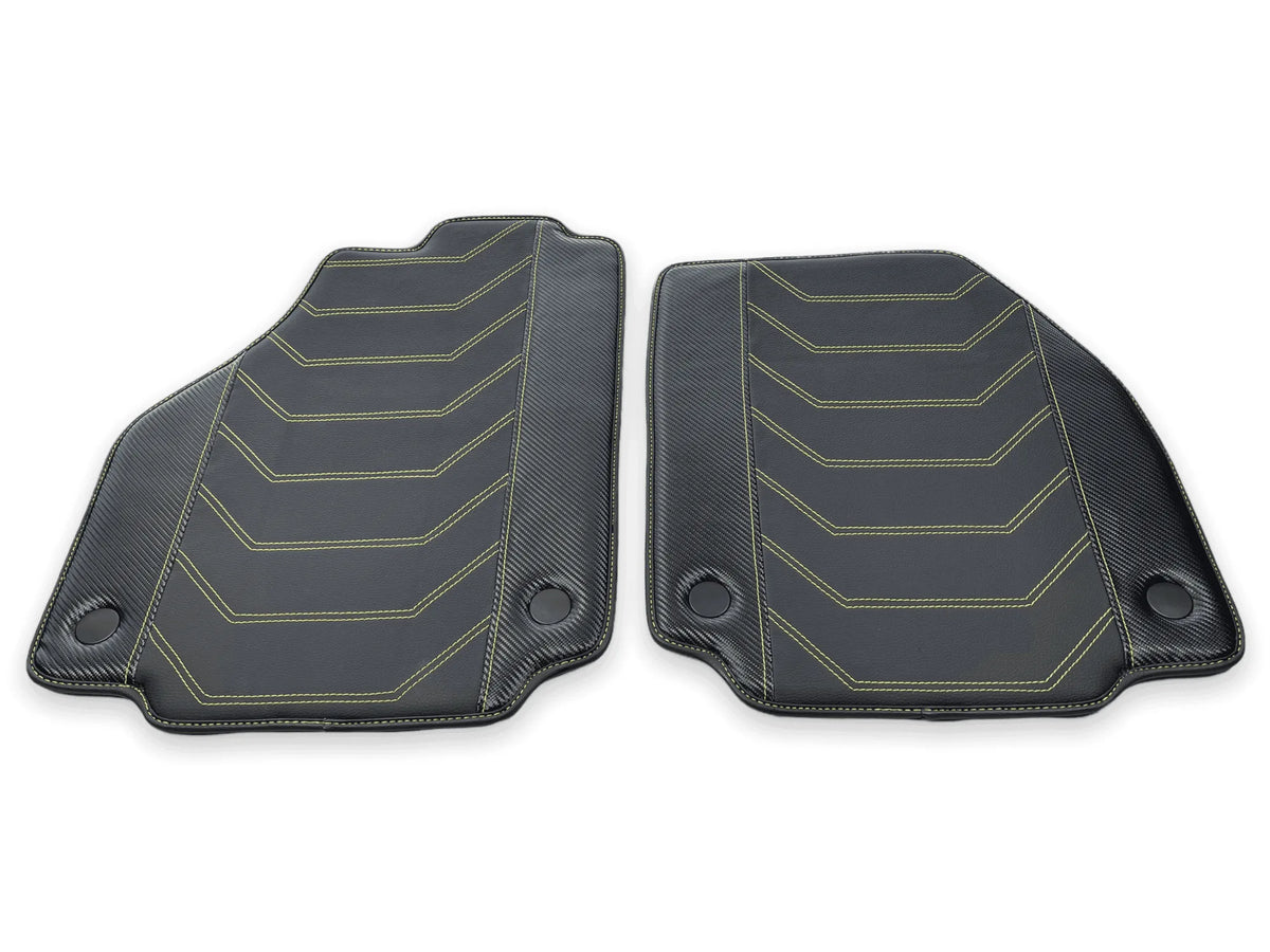 Leather Floor Mats For Ferrari 458 Spider 2012-2015 Black With Yellow Sewing