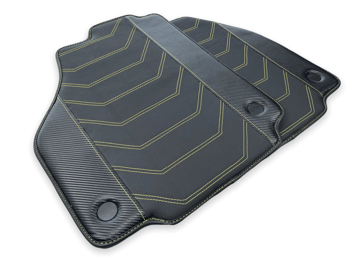 Leather Floor Mats For Ferrari 458 Spider 2012-2015 Black With Yellow Sewing