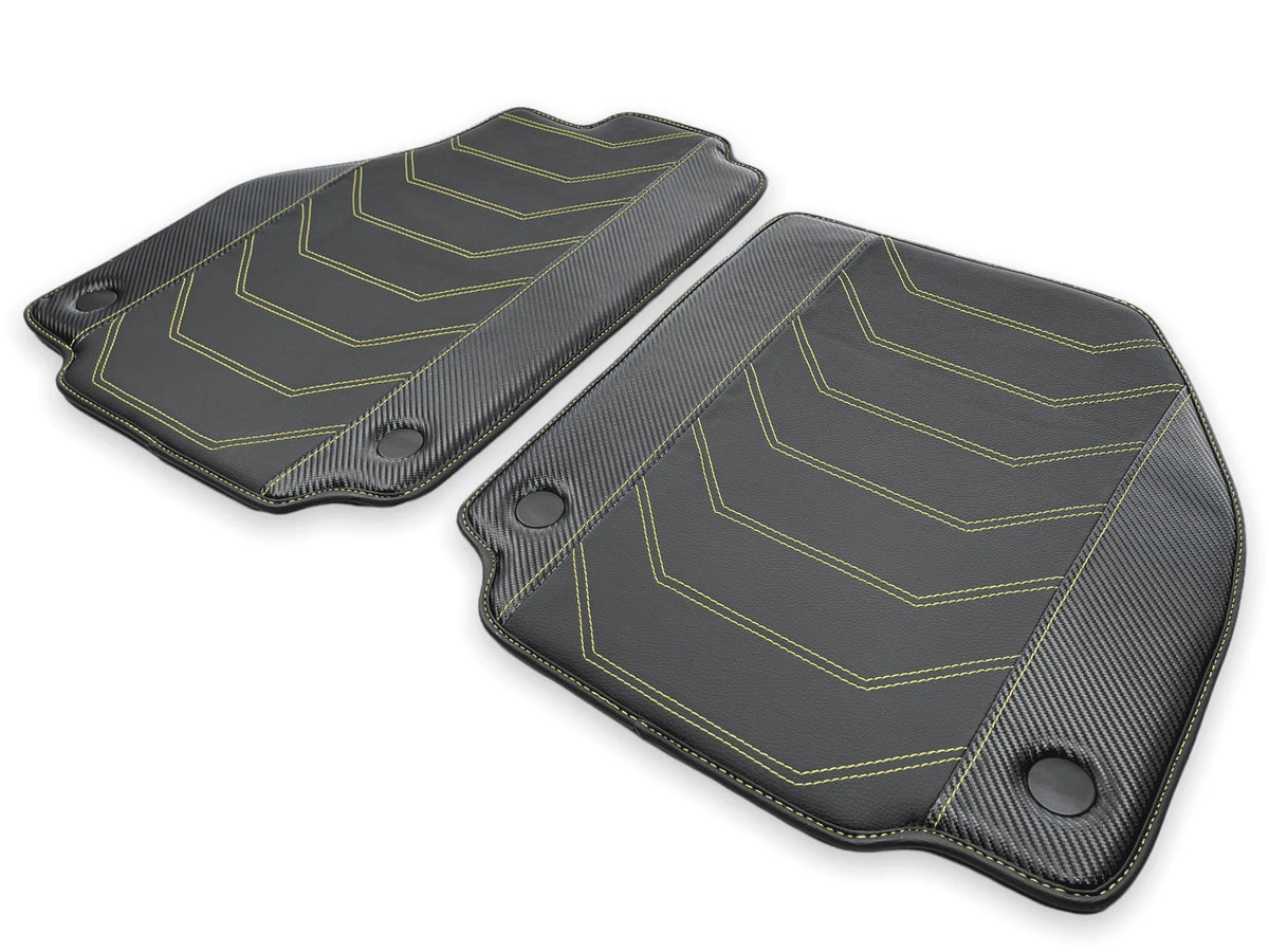 Leather Floor Mats For Ferrari 488 GTB 2015-2022 Yellow Sewing