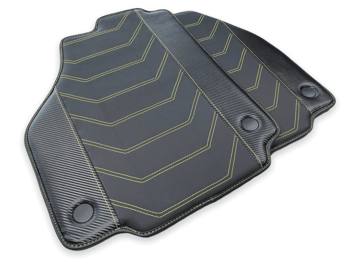Leather Floor Mats For Ferrari 488 GTB 2015-2022 Yellow Sewing