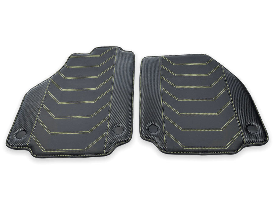 Leather Floor Mats For Ferrari 488 Spider 2016-2022 Yellow Sewing - AutoWin