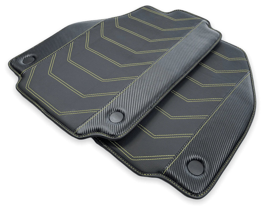 Leather Floor Mats For Ferrari 488 Spider 2016-2022 Yellow Sewing - AutoWin