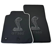 Leather Floor Mats for Ford Mustang GT350 Shelby (2015-2021) with Cobra Sewing | White Trim - AutoWin
