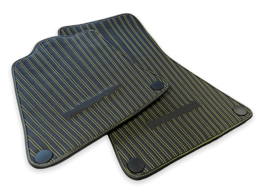 Tappetini in pelle per McLaren 600 LT (2018-2020) moquette nera su misura con cuciture gialle