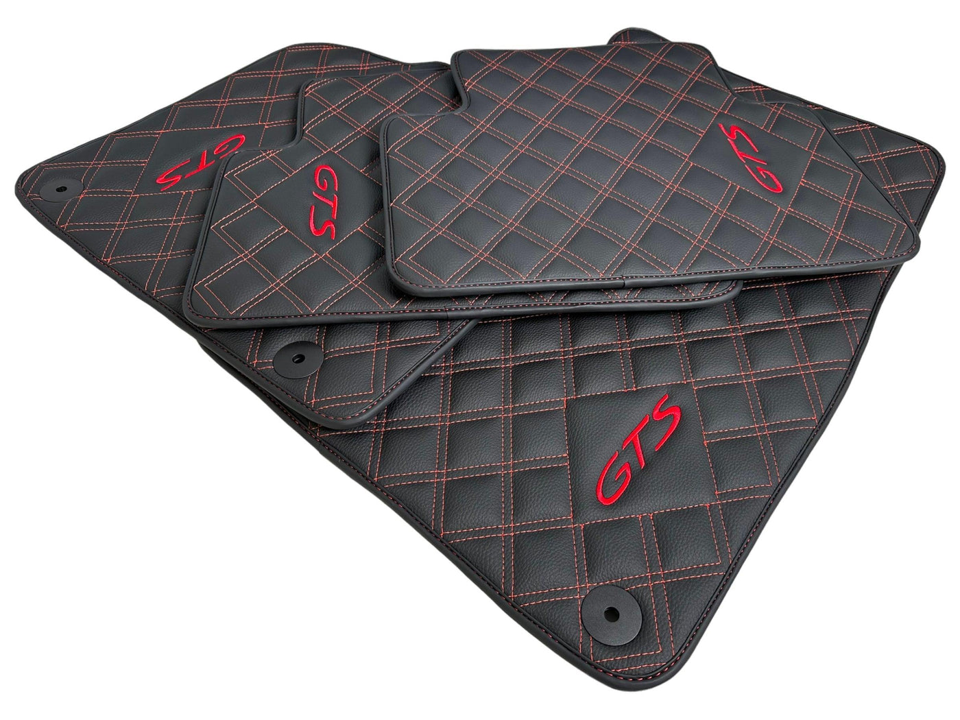 Leather Floor Mats for Porsche Cayenne GTS (2010-2018) Red Sewing - AutoWin