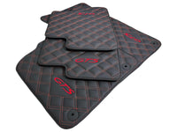 Leather Floor Mats for Porsche Cayenne GTS (2010-2018) Red Sewing - AutoWin