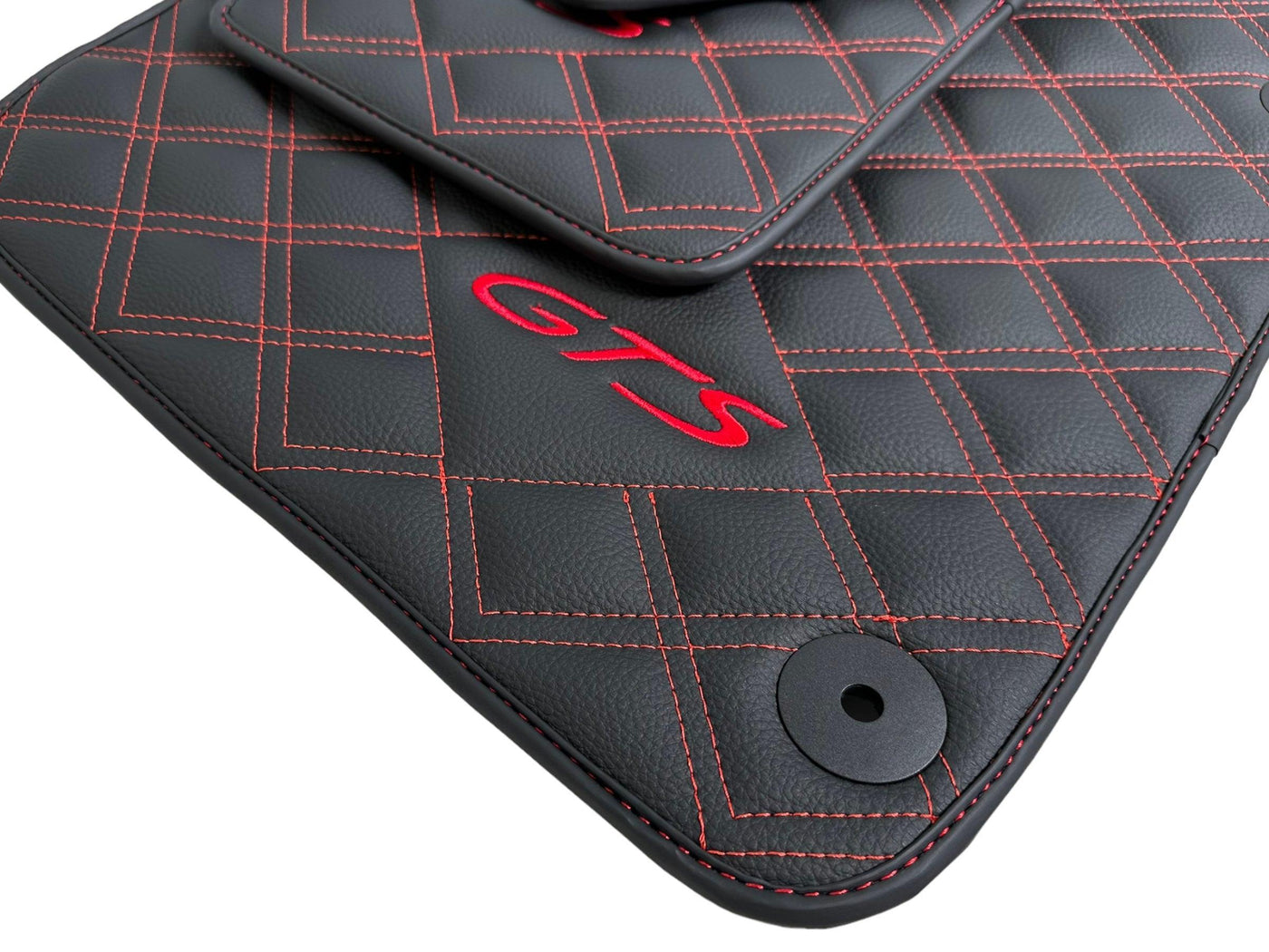 Leather Floor Mats for Porsche Cayenne GTS (2010-2018) Red Sewing - AutoWin