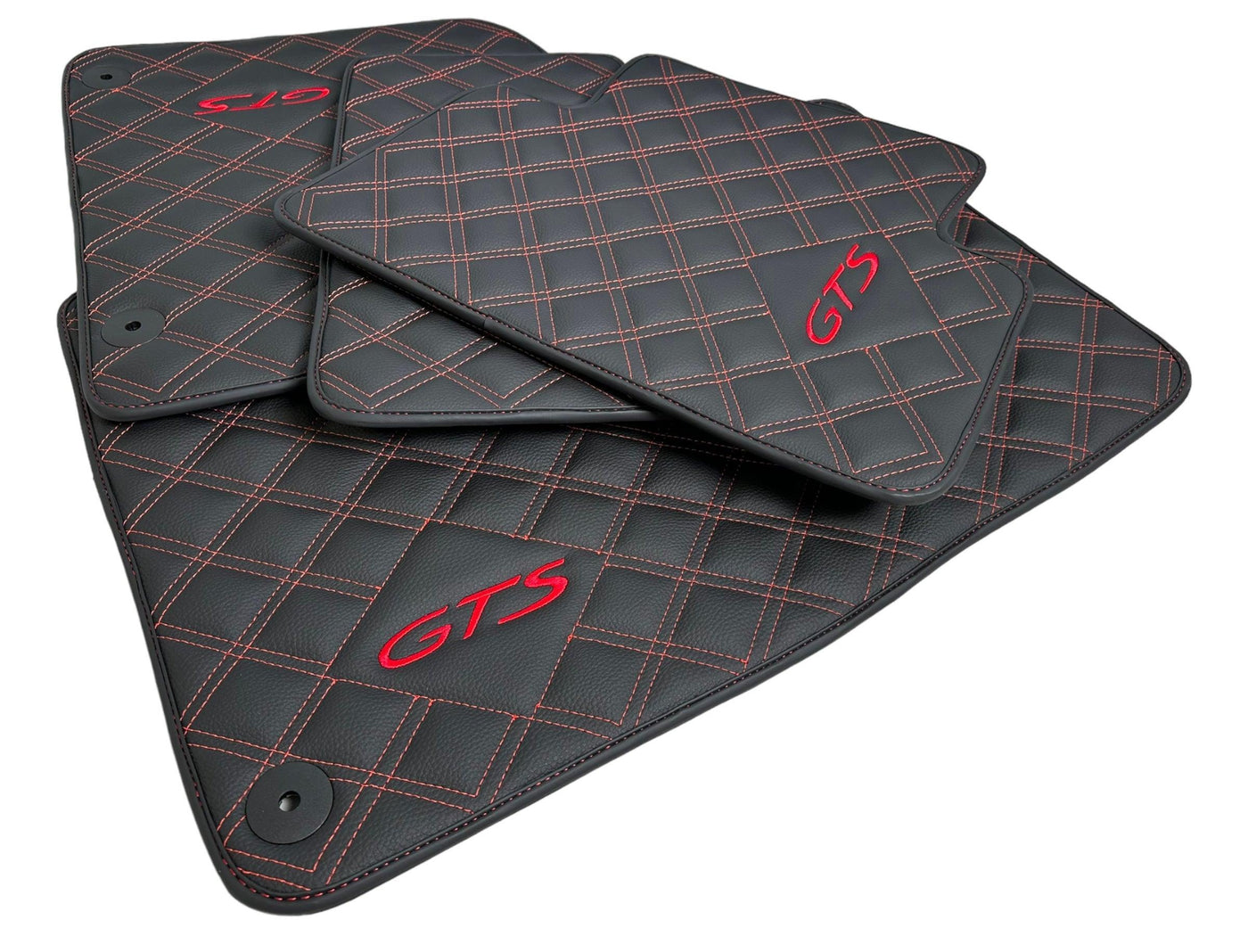 Leather Floor Mats for Porsche Cayenne GTS (2010-2018) Red Sewing - AutoWin