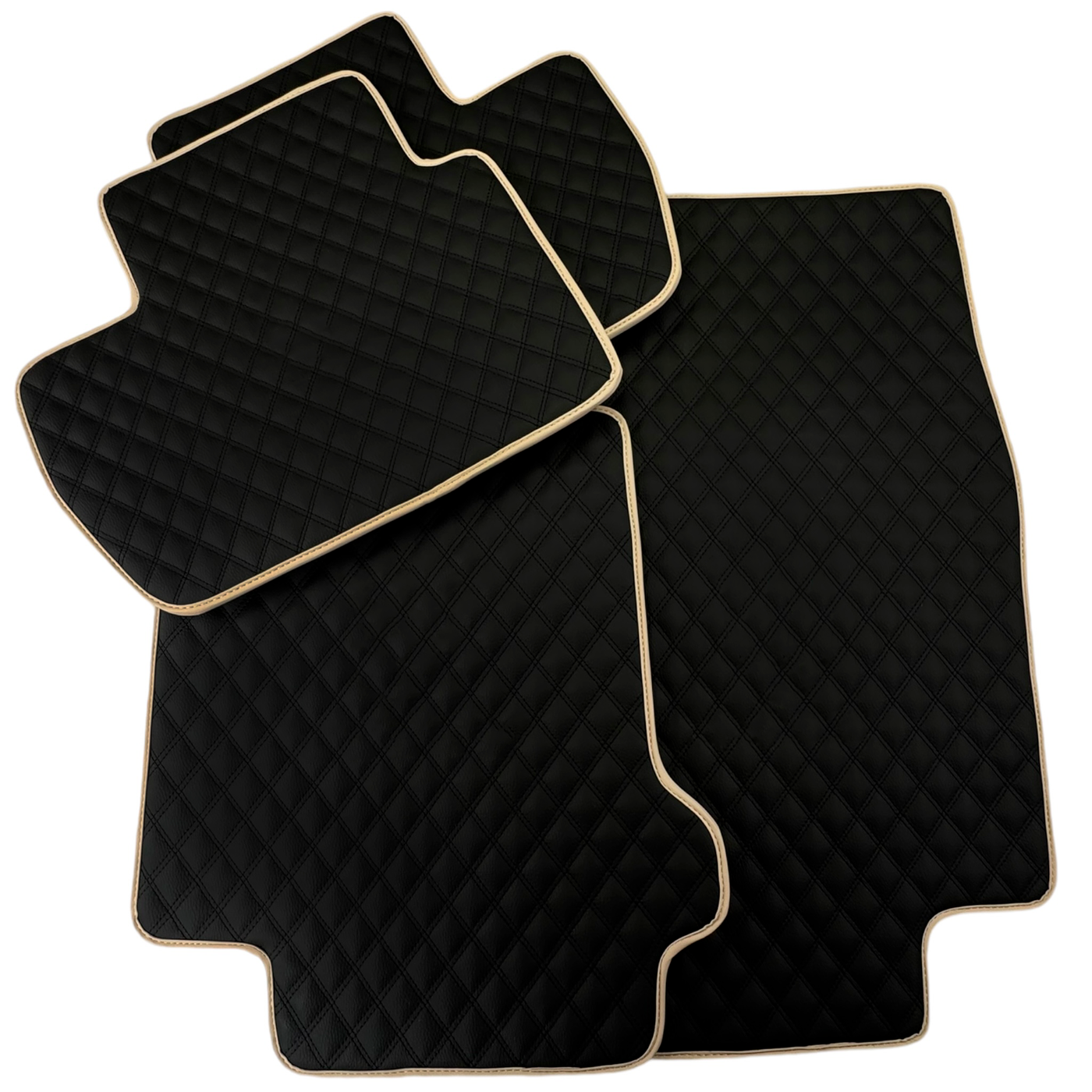 Black Stitched Leather Floor Mats for Maserati GranTurismo (2007-2019) | Beige Trim