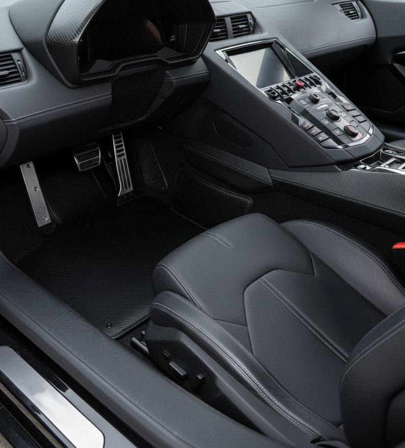 Customizable Floor Mats for Lamborghini Aventador Carbon Fiber Leather Limited Edition