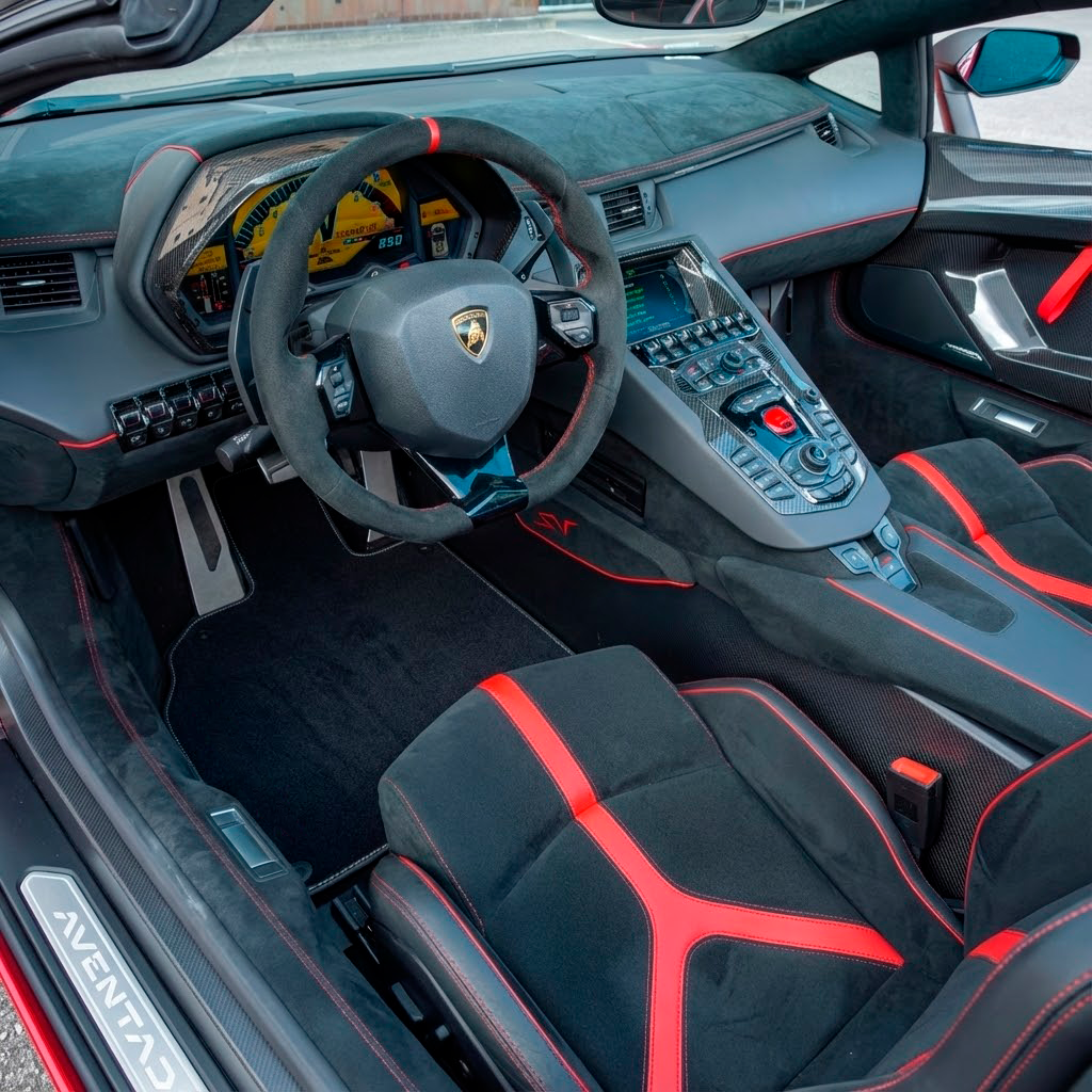 Customizable Black Floor Mats for Lamborghini Aventador SV | Orange Edition