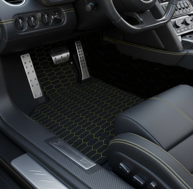 Tapis de voiture bleus personnalisables pour Lamborghini Murcielago de la marque AutoWin - AutoWin.EU