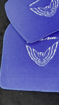 Alfombrillas azules para coches Pontiac FireBird (1993-2002) con logo de Trans Am