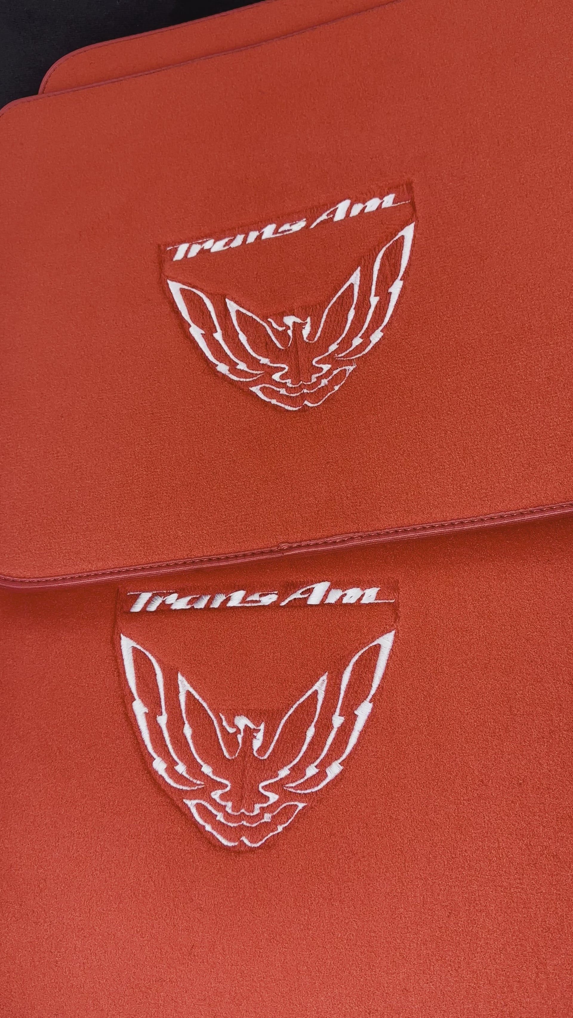 Red Floor Mats for Pontiac Third Generation FireBird (1982-1992) with Trans Am Logo - AutoWin