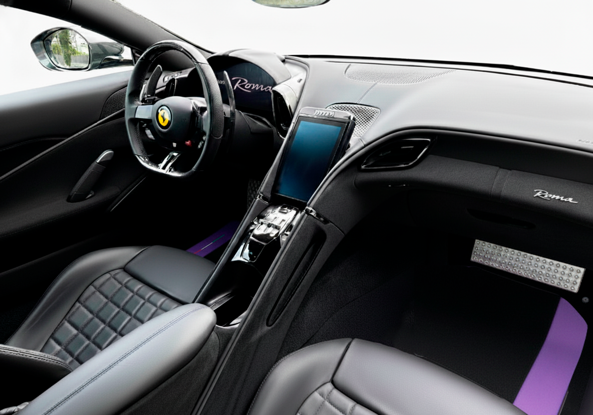 Alfombrillas negras para coche para Ferrari Roma (2021-2024) con cuero morado - AutoWin