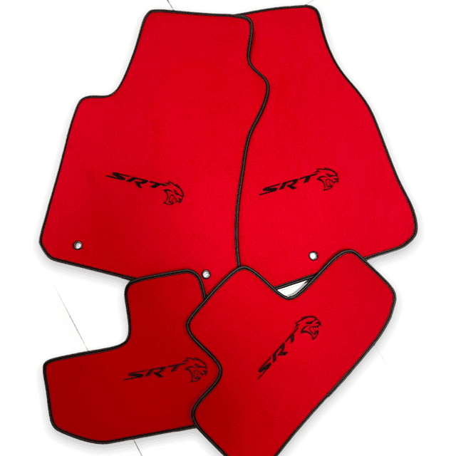 Red Floor Mats For Dodge Challenger SRT 2011-2021 With Emblem Tailored - AutoWin