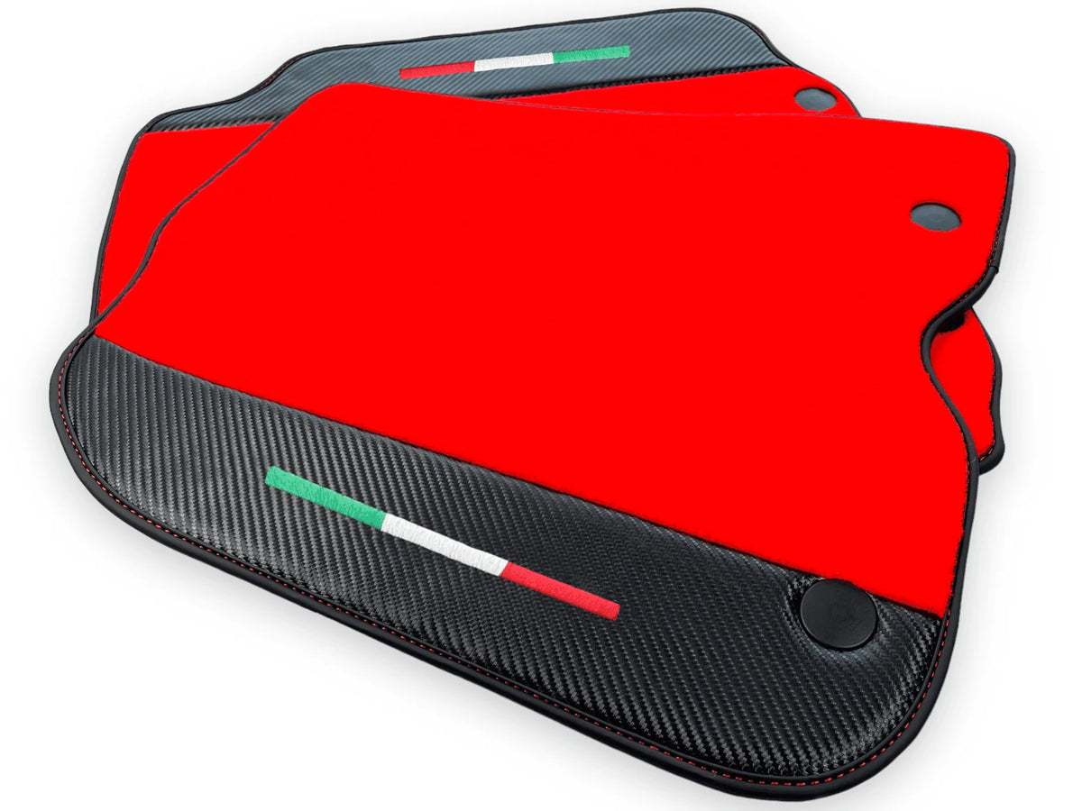 Red Floor Mats For Ferrari F12 Berlinetta (2012-2022) With Carbon Fiber Leather - AutoWin