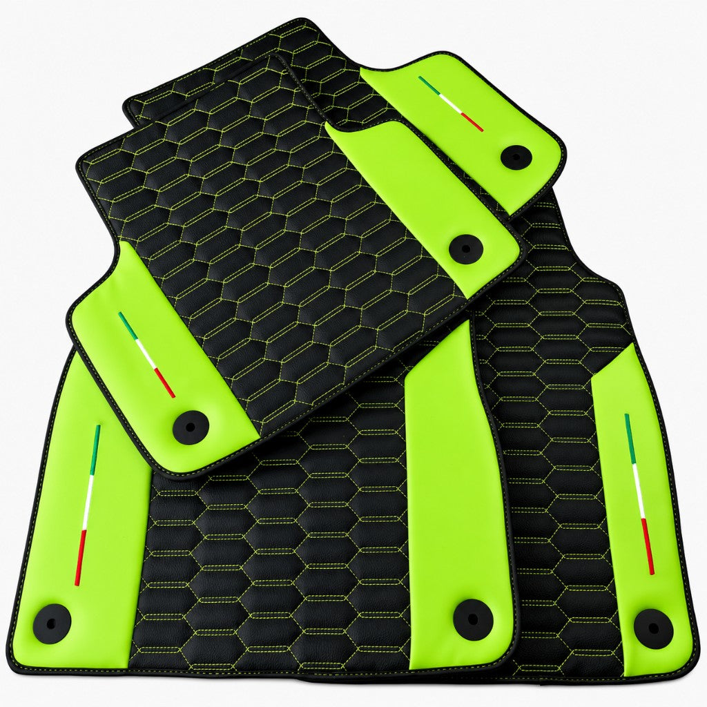 Black Floor Mats for Lamborghini Urus with Light Green Leather Italy Flag - AutoWin