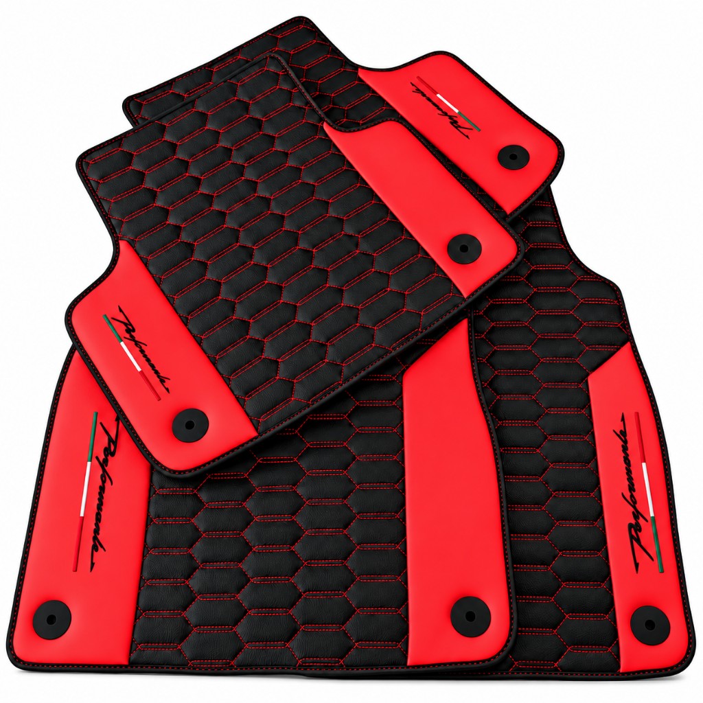 Black Floor Mats for Lamborghini Urus with Red Leather - AutoWin