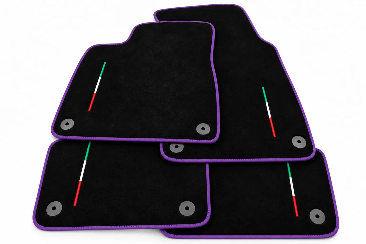 Black Floor Mats For Lamborghini Urus Tailored With Yellow Trim - Purple