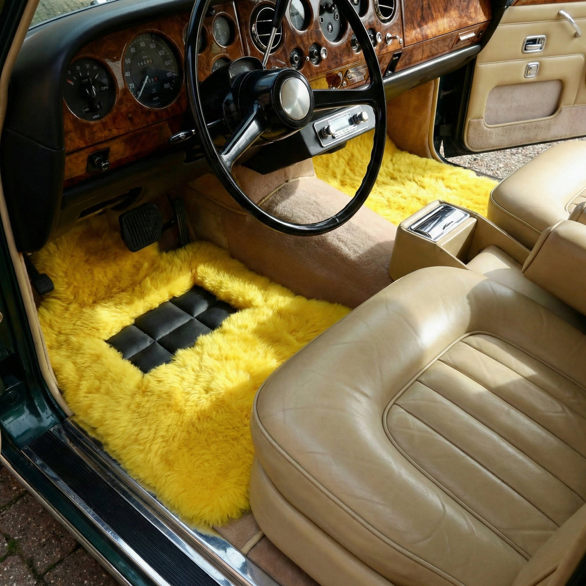 Yellow Sheepskin Floor Mats for Rolls Royce Shadow (1965-1977) ER56 Design Brand