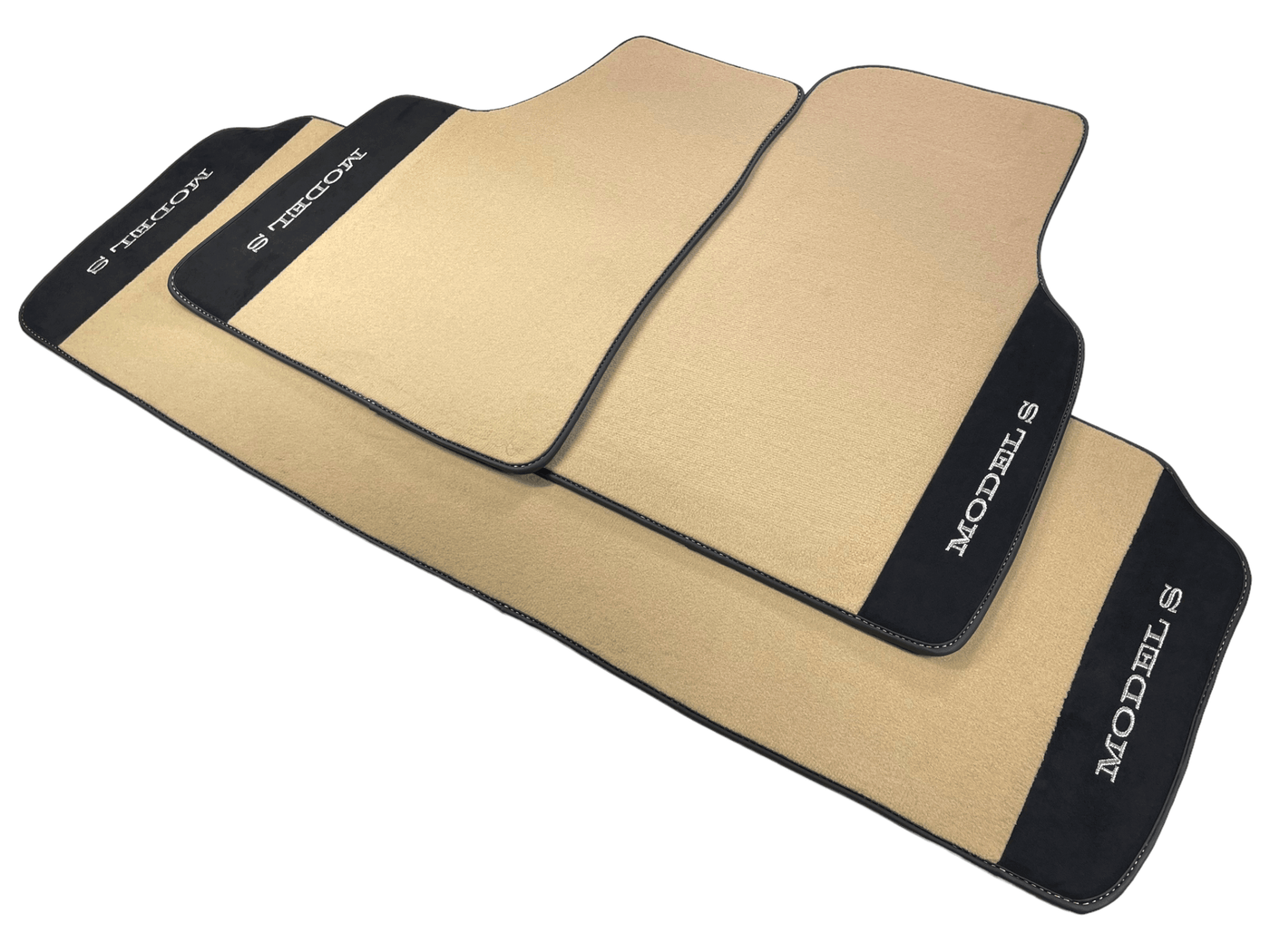 Beige Floor Mats For Tesla Model S With Alcantara Leather - AutoWin