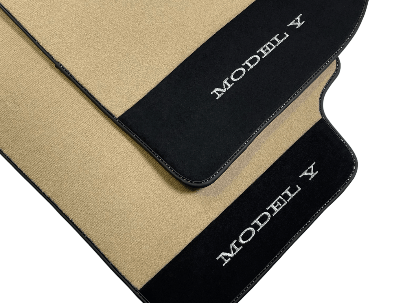 Beige Floor Mats For Tesla Model Y With Alcantara Leather - AutoWin