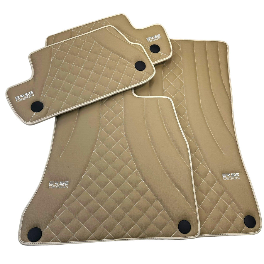 Beige Leather Floor Mats For Mercedes Benz GLC-Class X253 SUV (2016-2019) Hybrid | ER56 Design - AutoWin