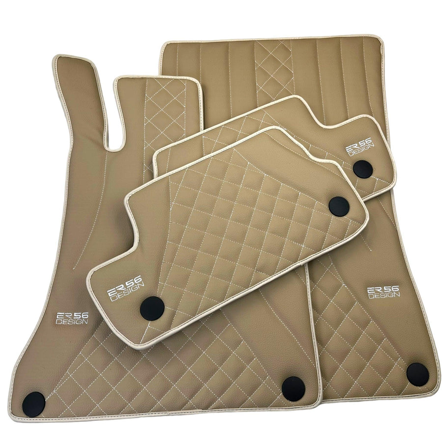 Beige Leather Floor Mats For Mercedes Benz S-Class V223 (2020-2023) Long Wheelbase | ER56 Design - AutoWin
