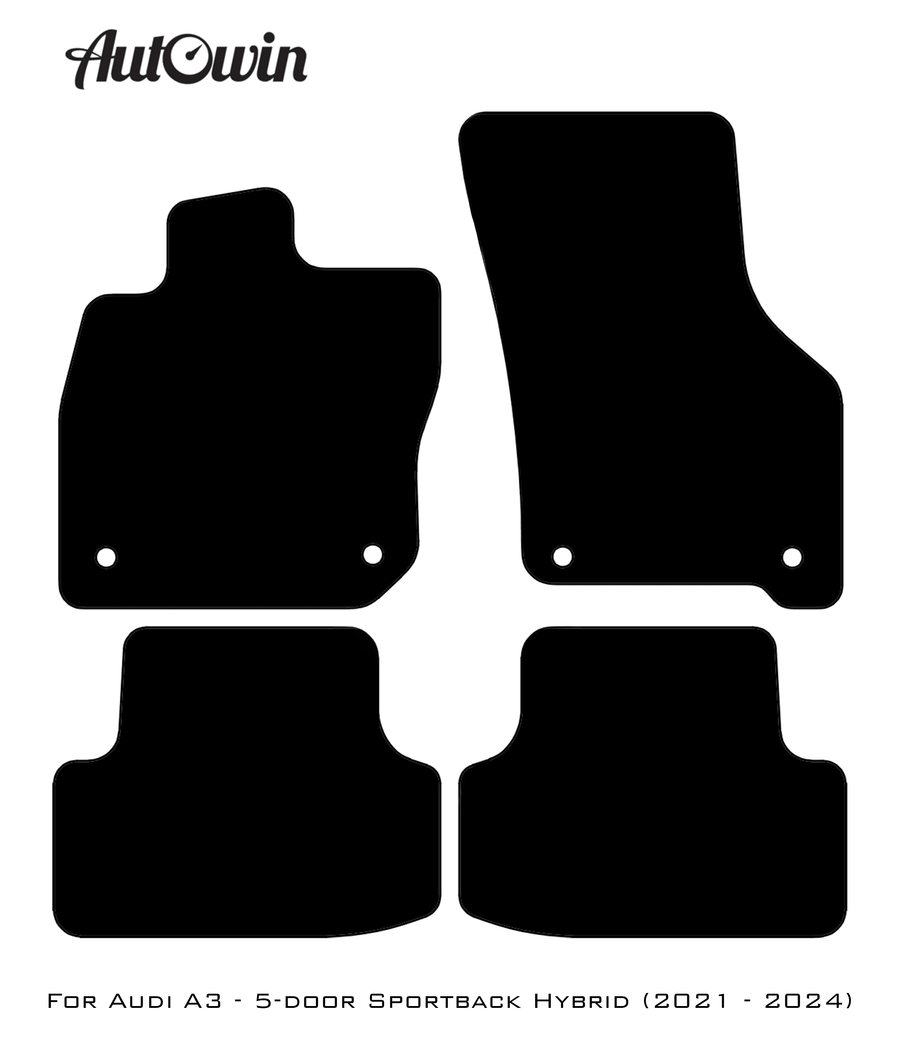 Black Floor Mats for Audi A3 - 5-door Sportback (MHEV) Mild Hybrid Electric Vehicle (2021 - 2024) | Fighter Jet Edition - AutoWin