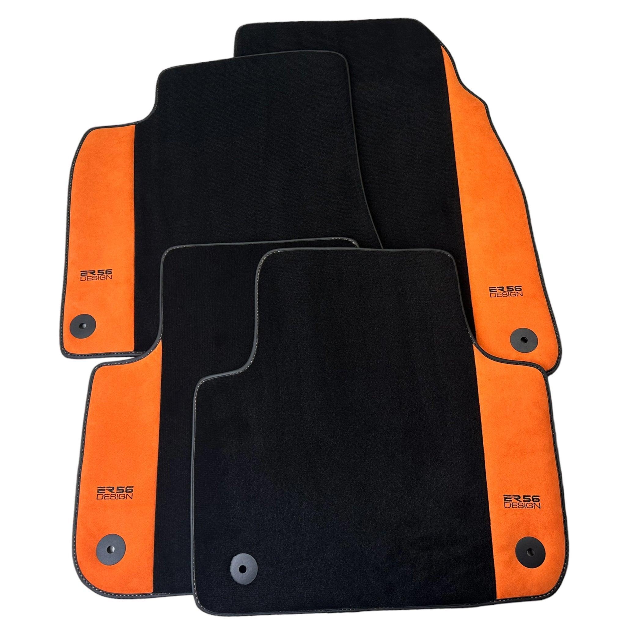 Black Floor Mats for Audi A4 - B9 Avant (2018-2019) With Orange Alcantara | ER56 Design - AutoWin