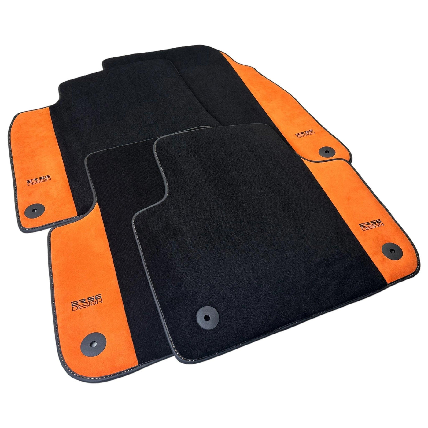 Black Floor Mats for Audi A4 - B9 Sedan (2015-2018) With Orange Alcantara | ER56 Design - AutoWin