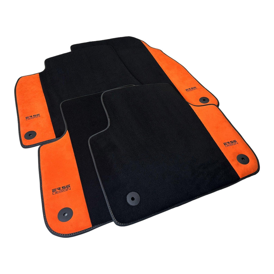 Black Floor Mats for Audi A6 - C6 Avant Facelift (2008-2011) With Orange Alcantara | ER56 Design - AutoWin
