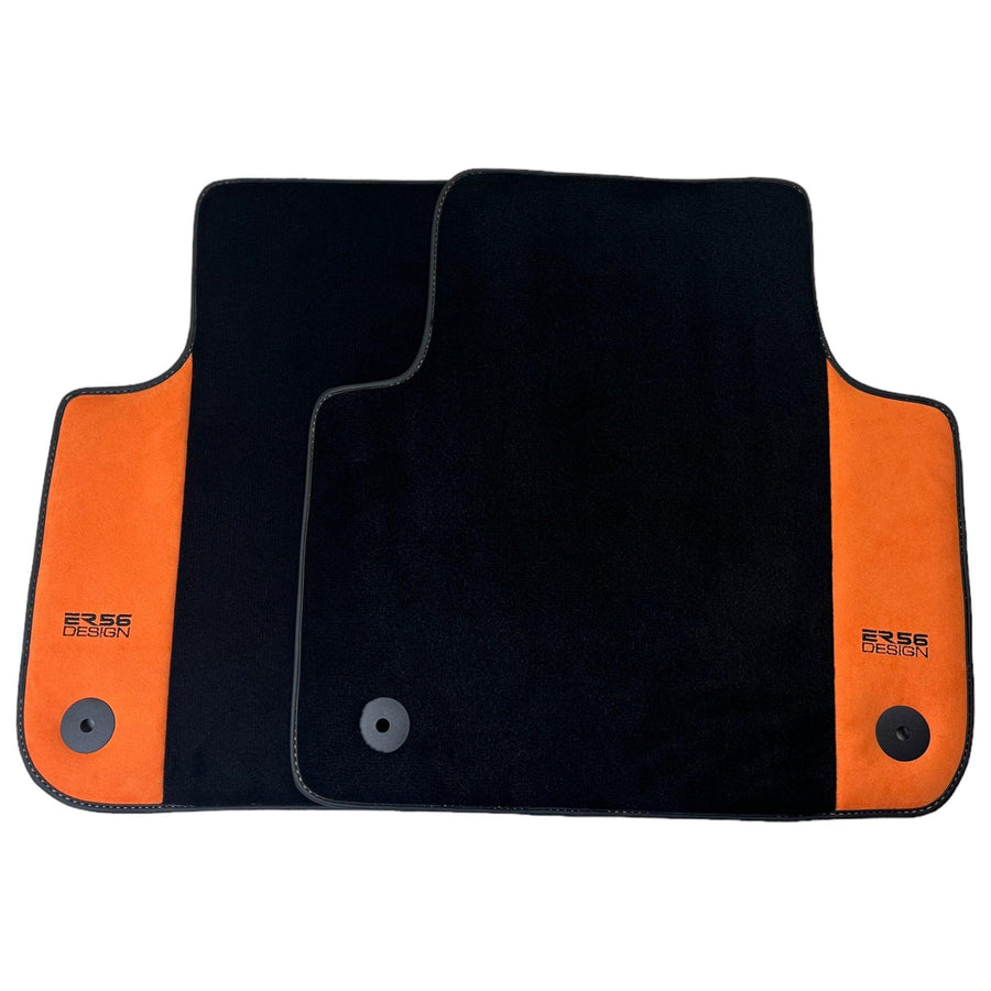 Black Floor Mats for Audi A6 - C6 Avant Facelift (2008-2011) With Orange Alcantara | ER56 Design - AutoWin