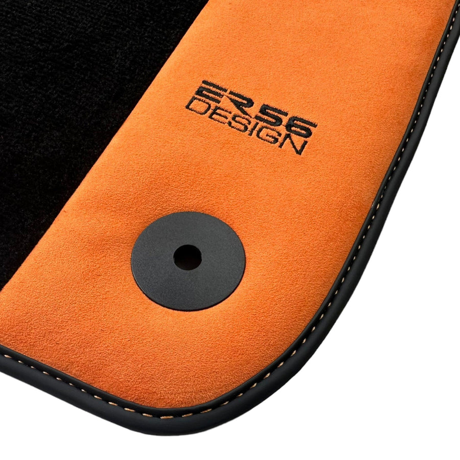 Black Floor Mats for Audi A6 - C6 Avant Facelift (2008-2011) With Orange Alcantara | ER56 Design - AutoWin