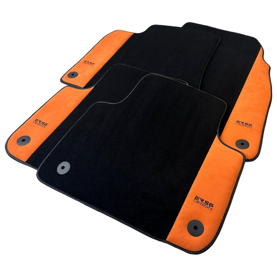 Black Floor Mats for Audi A6 - C6 Avant Facelift (2008-2011) With Orange Alcantara | ER56 Design - AutoWin