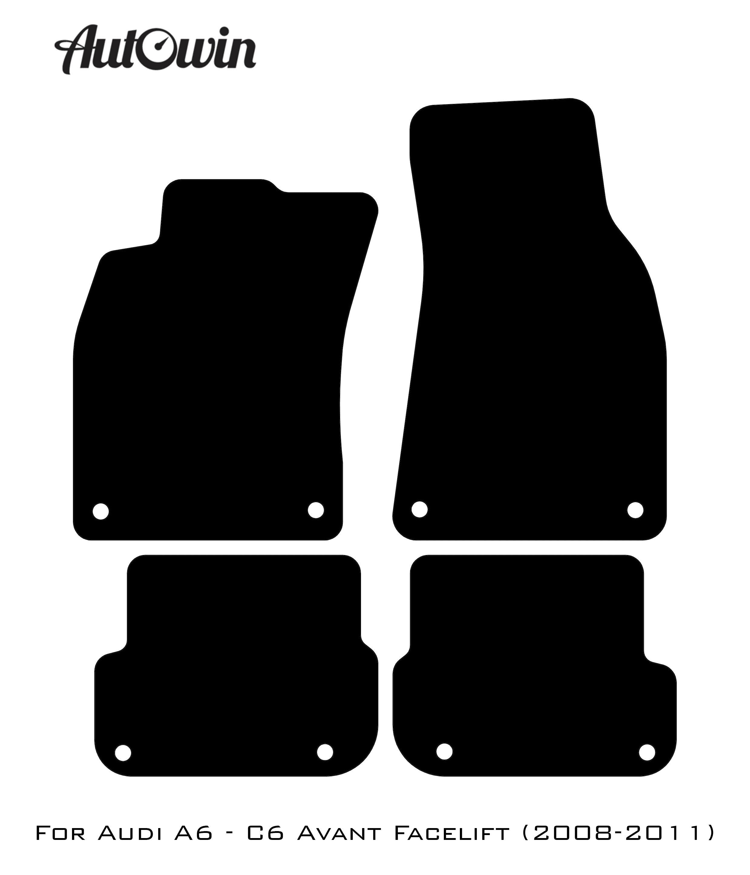 Black Floor Mats for Audi A6 - C6 Avant Facelift (2008-2011) With Orange Alcantara | ER56 Design - AutoWin