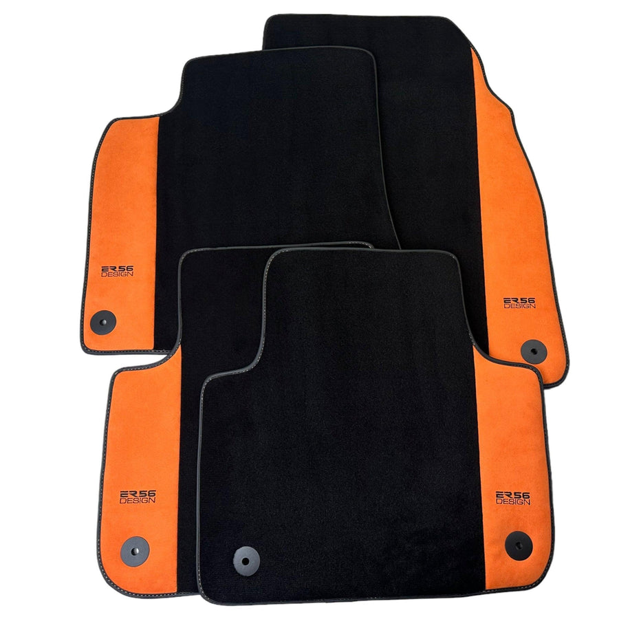 Black Floor Mats for Audi A6 - C6 Avant Facelift (2008-2011) With Orange Alcantara | ER56 Design - AutoWin