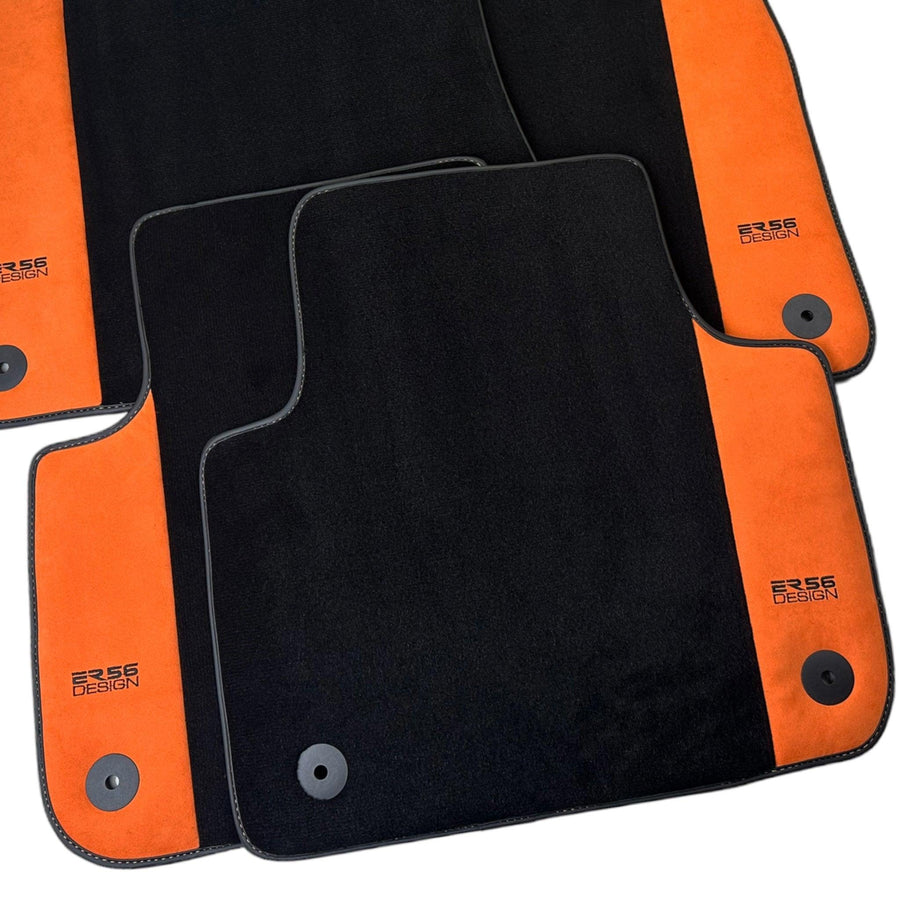 Black Floor Mats for Audi A6 - C6 Avant Facelift (2008-2011) With Orange Alcantara | ER56 Design - AutoWin