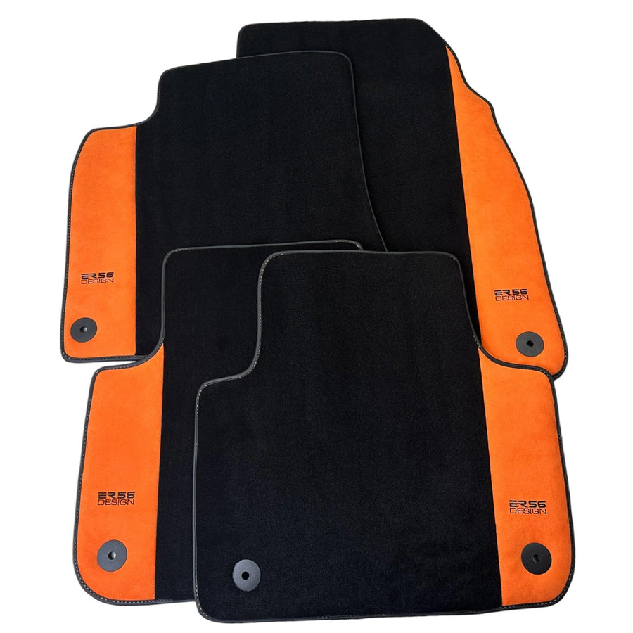 Black Floor Mats for Audi A6 - C8 Sedan (2018-2023) With Orange Alcantara | ER56 Design - AutoWin