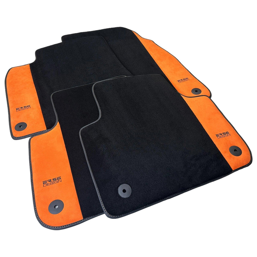 Black Floor Mats for Audi Q7 4L (2006-2015) With Orange Alcantara | ER56 Design - AutoWin