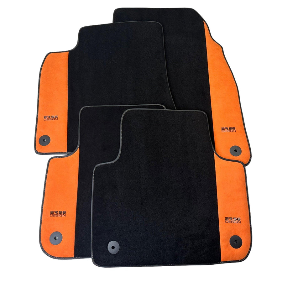 Black Floor Mats for Audi Q8 e-tron (2023-2025) With Orange Alcantara | ER56 Design - AutoWin