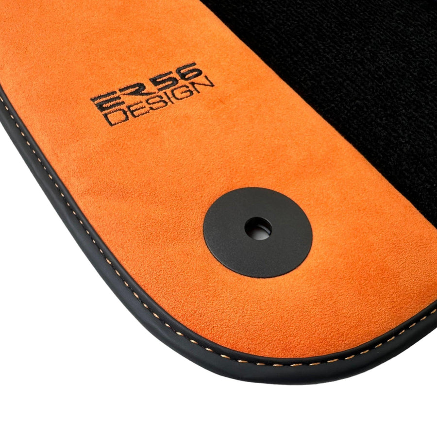 Black Floor Mats for Audi Q8 e-tron Sportback (2023-2025) With Orange Alcantara | ER56 Design - AutoWin