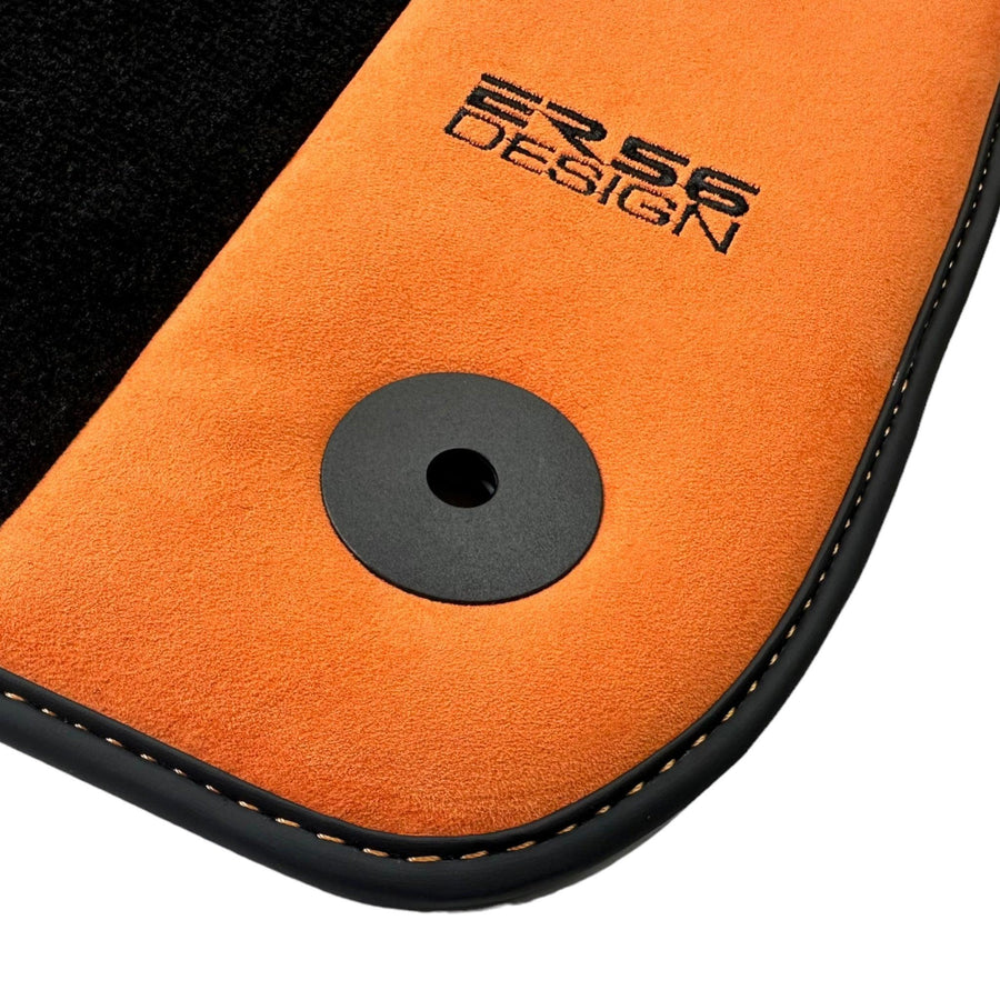 Black Floor Mats for Audi Q8 e-tron Sportback (2023-2025) With Orange Alcantara | ER56 Design - AutoWin
