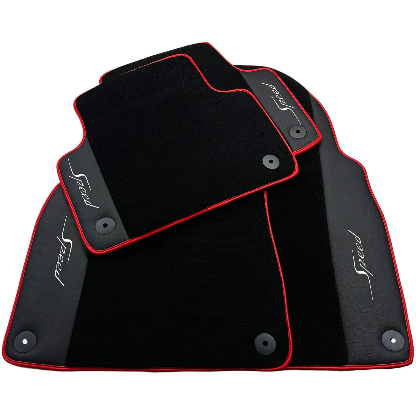 Black Floor Mats for Bentley Flying Spur (2013-2019) with Leather | Red Trim - AutoWin