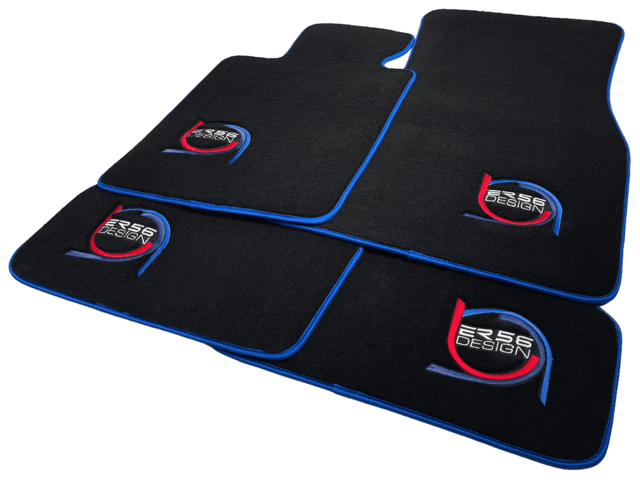 Black Floor Mats For BMW 1 Series E88 Convertible ER56 Design Limited Edition Blue Trim - AutoWin