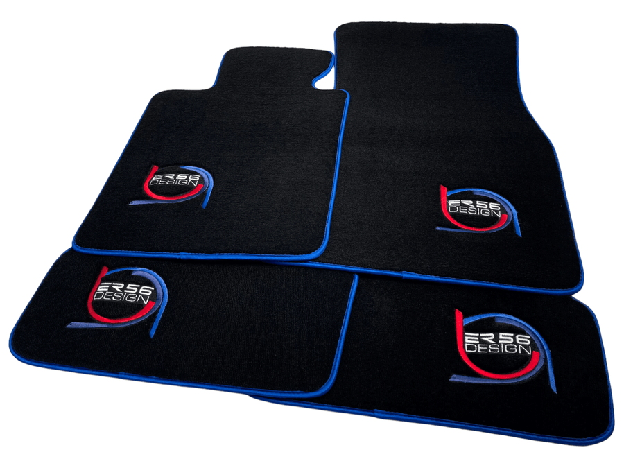 Black Floor Mats For BMW 1 Series E88 Convertible ER56 Design Limited Edition Blue Trim - AutoWin